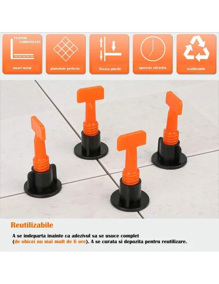 Set 50 tije refolosibile 1.5 mm sistem nivelare gresie
