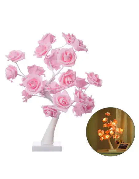 Veioza copacel trandafir cu 24 de leduri, 45 cm red-mag.ro