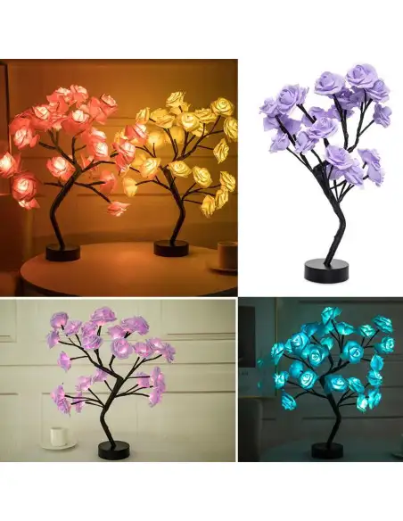 Veioza copacel trandafir cu 24 de leduri, 45 cm red-mag.ro