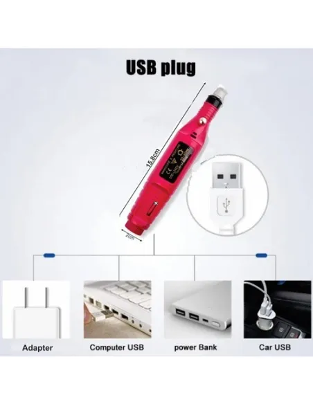 Freza electrica unghii false, pila semiprofesionala, Roz