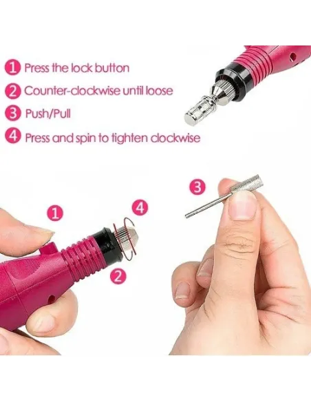 Freza electrica unghii false, pila semiprofesionala, Roz