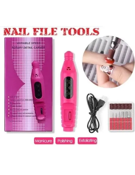 Freza electrica unghii false, pila semiprofesionala, Roz