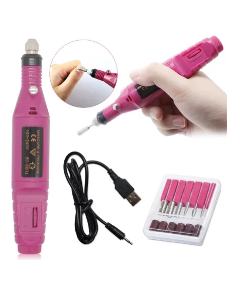 Freza electrica unghii false, pila semiprofesionala, Roz