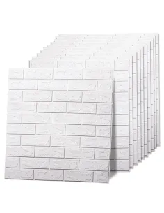Set 10 x Placa de tapet adeziv caramizi albe, 77x70 cm