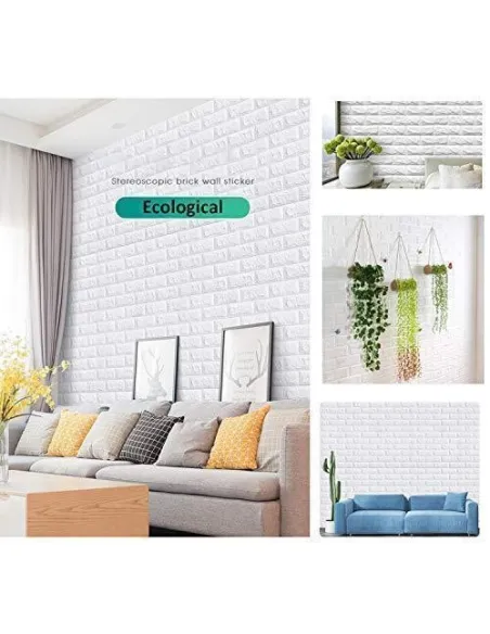 Set 10 x Placa de tapet adeziv caramizi albe, 77x70 cm