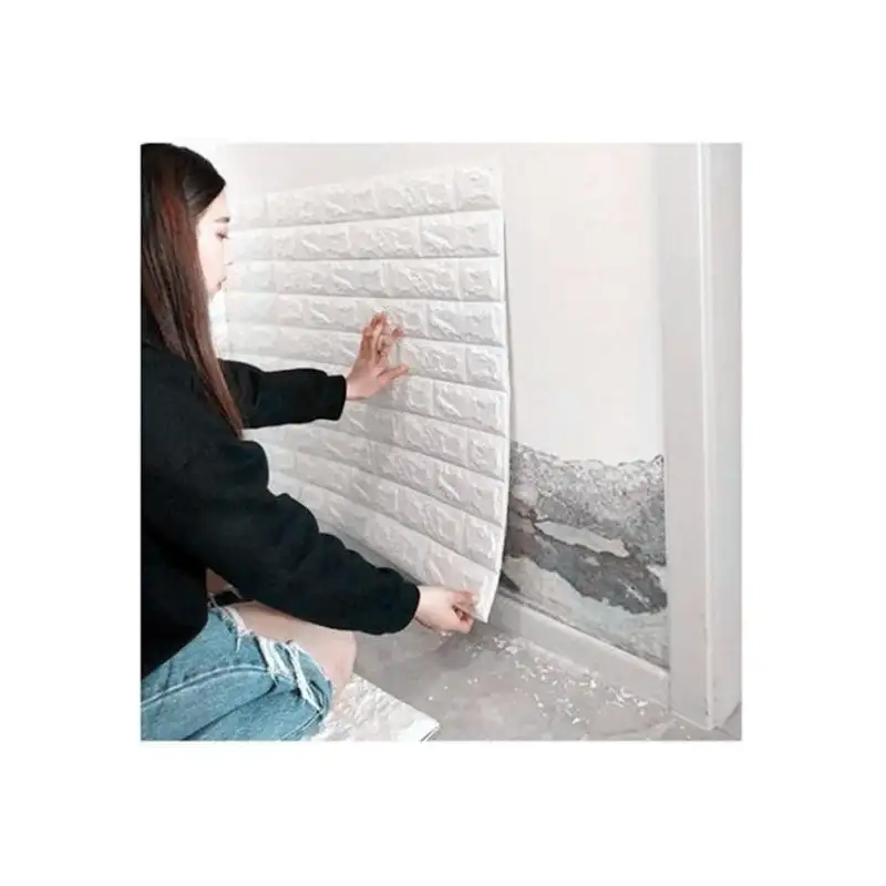 Set 10 x Placa de tapet adeziv caramizi albe, 77x70 cm