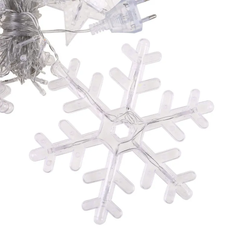 Instalatie perdea cu fulgi si stele, 3x1m, alb cald red-mag.ro