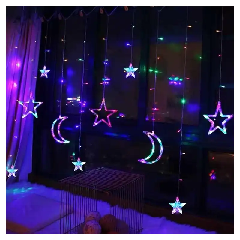 Instalatie Craciun - perdea luminoasa Stele si Luna, 3 m