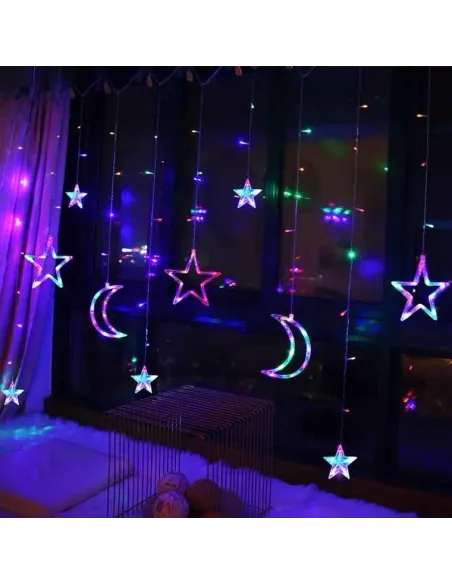 Instalatie Craciun - perdea luminoasa Stele si Luna, 3 m