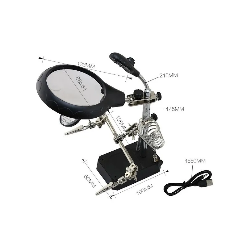 Set lupa cu LED cu stand de lipit si sudare, Andowl Q-GJ5