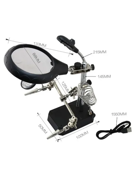 Set lupa cu LED cu stand de lipit si sudare, Andowl Q-GJ5