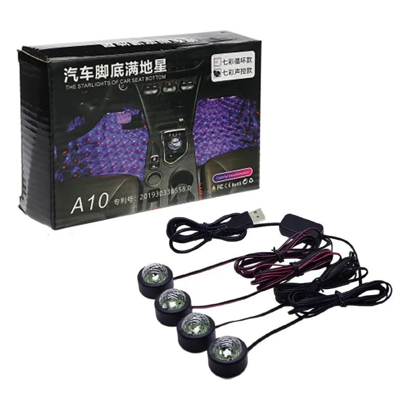 Set 4 lumini auto de interior, A10 USB LED RGB red-mag.ro