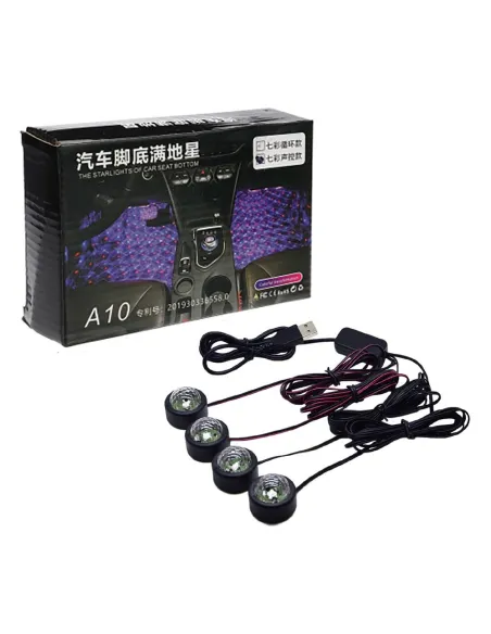 Set 4 lumini auto de interior, A10 USB LED RGB red-mag.ro