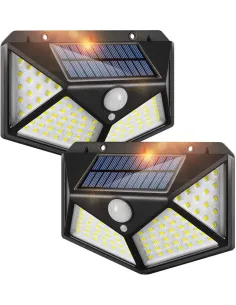 Set 2 x Lampa 100 LED cu panou solar, senzor de miscare