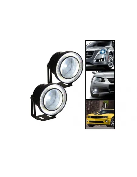 Set 2 proiectoare auto cu LED Angel Eyes, 76 mm, lumina alba