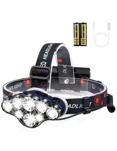 Lanterna de cap cu 8 LED-uri, 13.000 lumeni, lumina Alb/Rosie