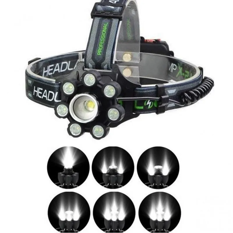 Lanterna de cap cu 8 LED si 6 faze de lumina, model BL-T85-8