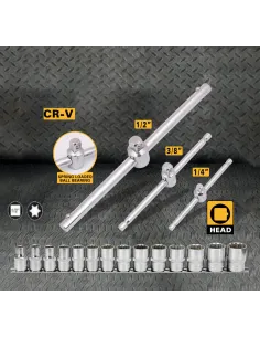 Set 17 piese chei tubulare torx cu sina si antrenor culisant