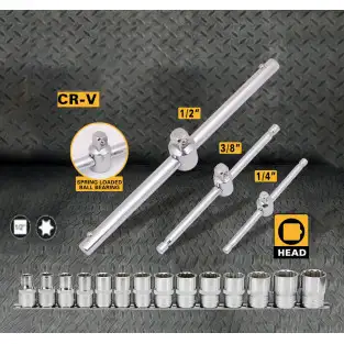 Set 17 piese chei tubulare torx cu sina si antrenor culisant