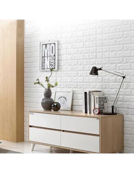 Tapet autoadeziv caramizi albe, 77 x 70 cm, spuma moale 3D