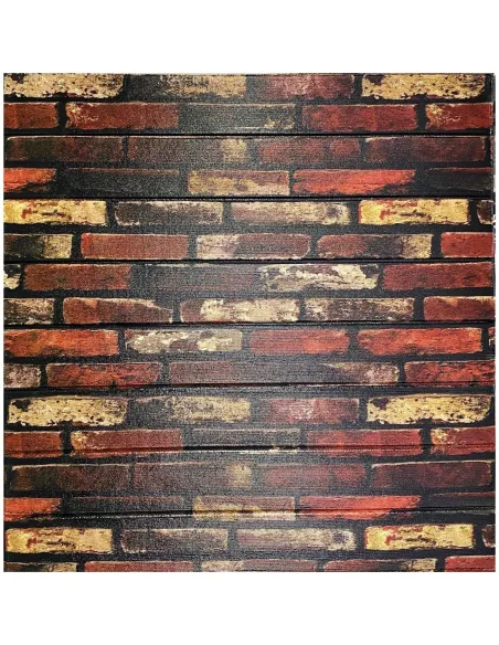 Tapet 3D autoadeziv caramizi rosu cu negru, 77 x 70 cm, spuma