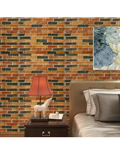 Tapet 3D caramida portocaliu-negru, 77 x 70 cm, auto-adeziv 2