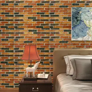 Tapet 3D caramida portocaliu-negru, 77 x 70 cm, auto-adeziv 2