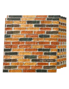 Tapet 3D caramida portocaliu-negru, 77 x 70 cm, auto-adeziv
