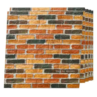 Tapet 3D caramida portocaliu-negru, 77 x 70 cm, auto-adeziv