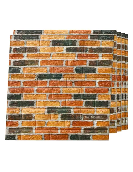 Tapet 3D caramida portocaliu-negru, 77 x 70 cm, auto-adeziv