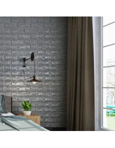 Tapet 3D caramizi argintii gri, 77 x 70 cm, auto-adeziv pentru 2
