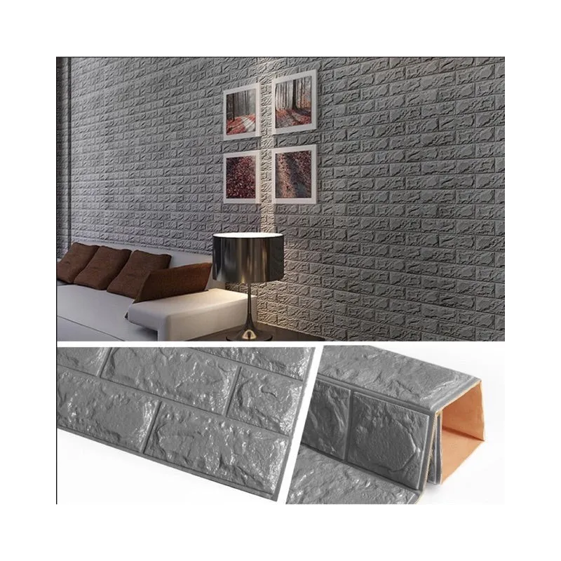 Tapet 3D caramizi argintii gri, 77 x 70 cm, auto-adeziv pentru