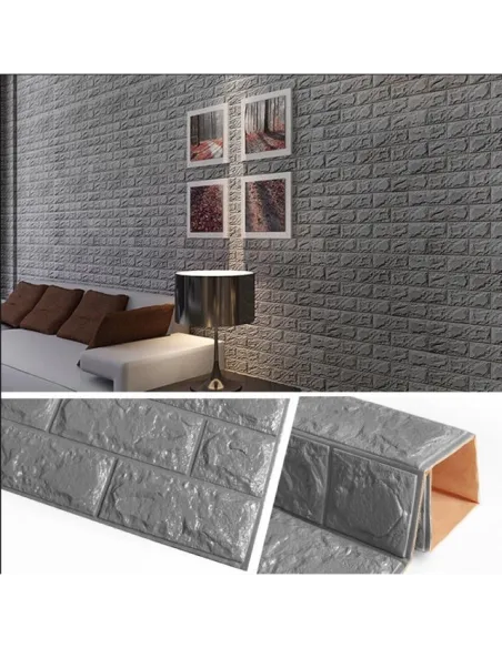 Tapet 3D caramizi argintii gri, 77 x 70 cm, auto-adeziv pentru