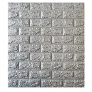 Tapet 3D caramizi argintii gri, 77 x 70 cm, auto-adeziv pentru