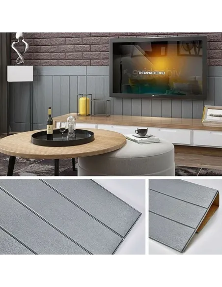 Tapet 3D lambriu gri, 77 x 70 cm, auto-adeziv pentru interior