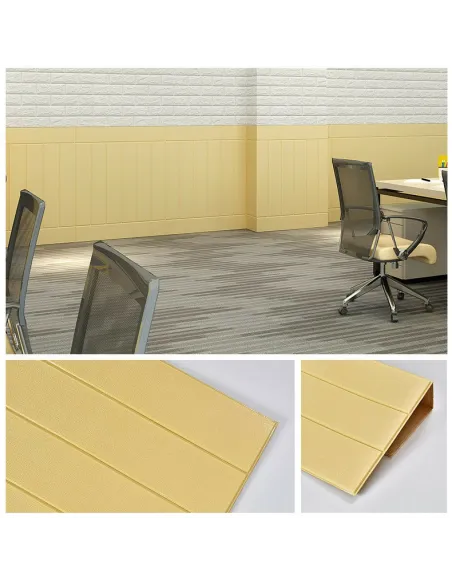 Tapet 3D lambriu galben, 77 x 70 cm, auto-adeziv pentru