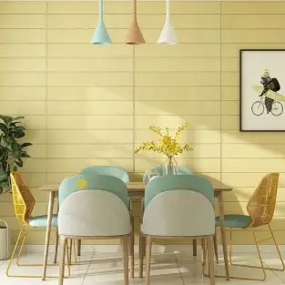 Tapet 3D lambriu galben, 77 x 70 cm, auto-adeziv pentru