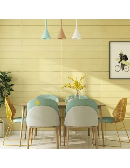 Tapet 3D lambriu galben, 77 x 70 cm, auto-adeziv pentru