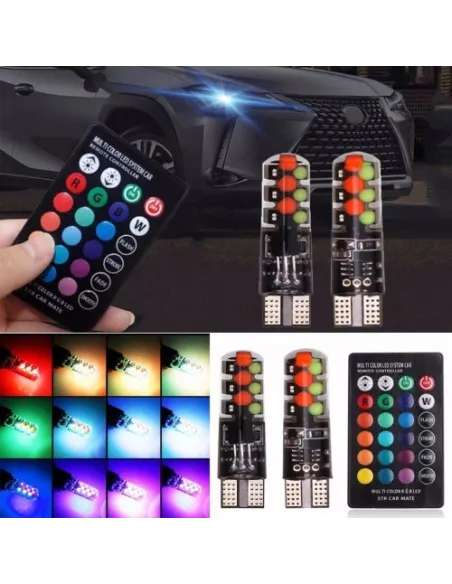 Set 2 becuri de pozitie LED RGB cu telecomanda si intensitate