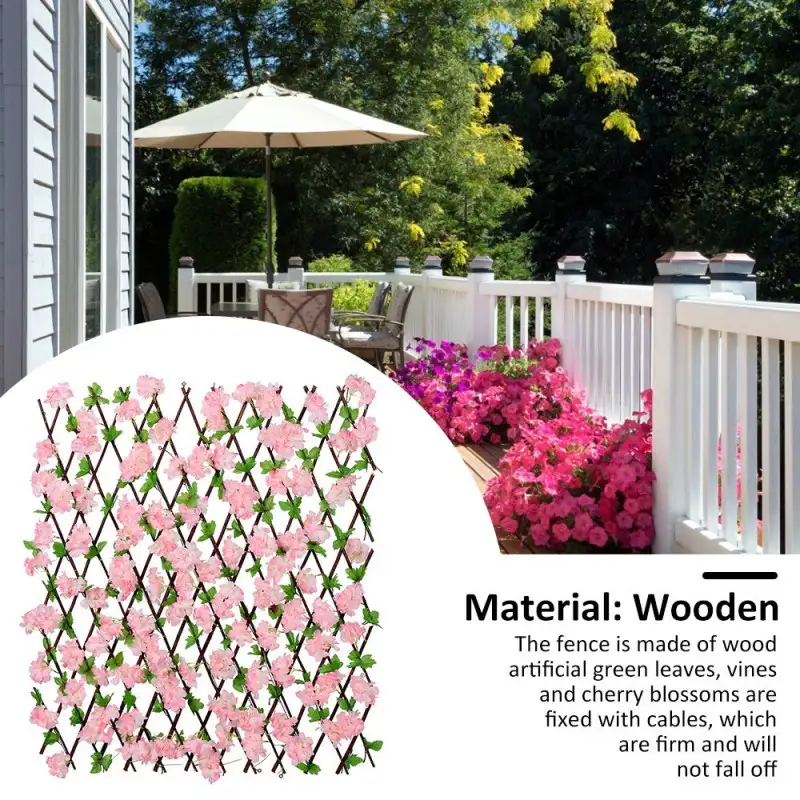 Pergola tip gard telescopic din lemn cu frunze si flori