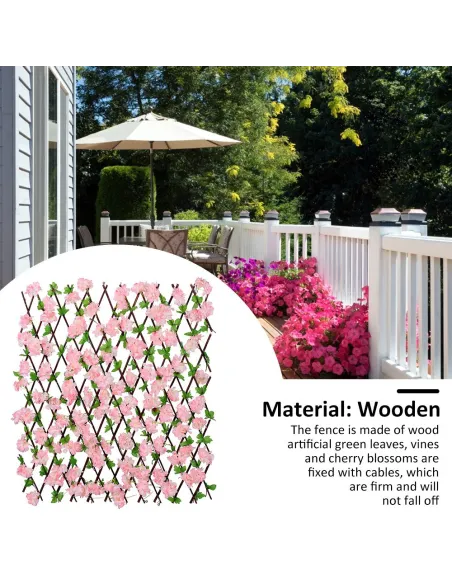 Pergola tip gard telescopic din lemn cu frunze si flori