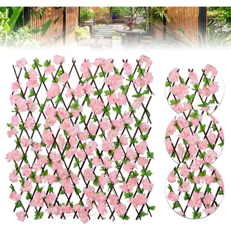 Pergola tip gard telescopic din lemn cu frunze si flori