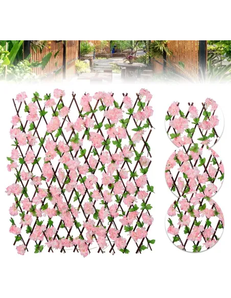 Pergola tip gard telescopic din lemn cu frunze si flori