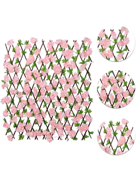 Pergola tip gard telescopic din lemn cu frunze si flori