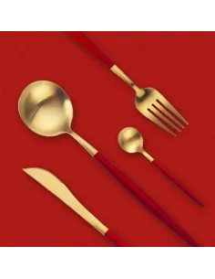 Set 24 tacamuri DeLuxe Auriu/Rosu, 28.3 x 14.7 x 2