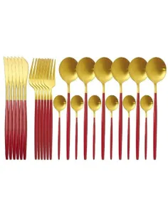 Set 24 tacamuri DeLuxe Auriu/Rosu, 28.3 x 14.7 x