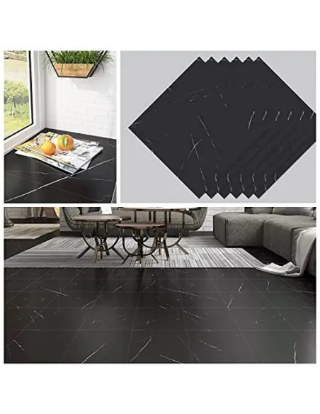 Set 10 placi autoadezive pentru pardoseala marmura neagra