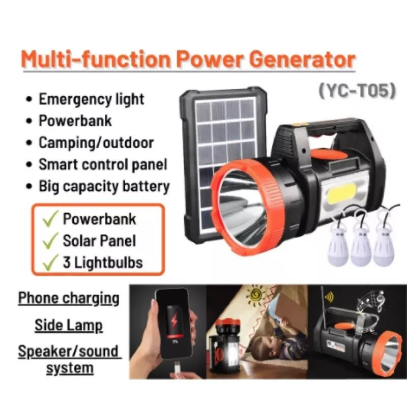 Kit solar YC-T05 lanterna, panou solar si 3 becuri cu bluetooth