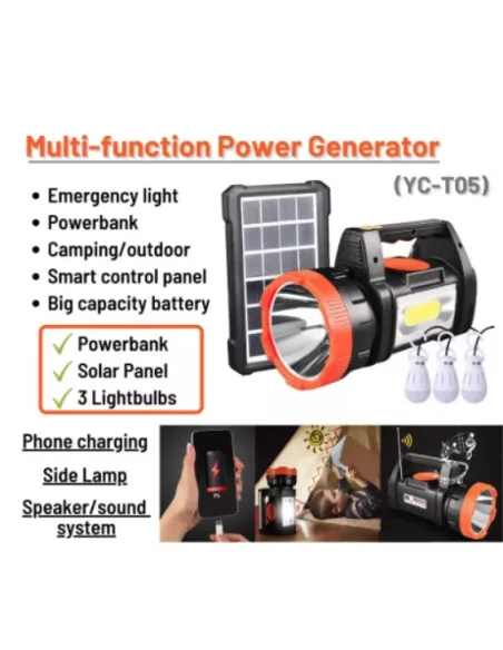Kit solar YC-T05 lanterna, panou solar si 3 becuri cu bluetooth