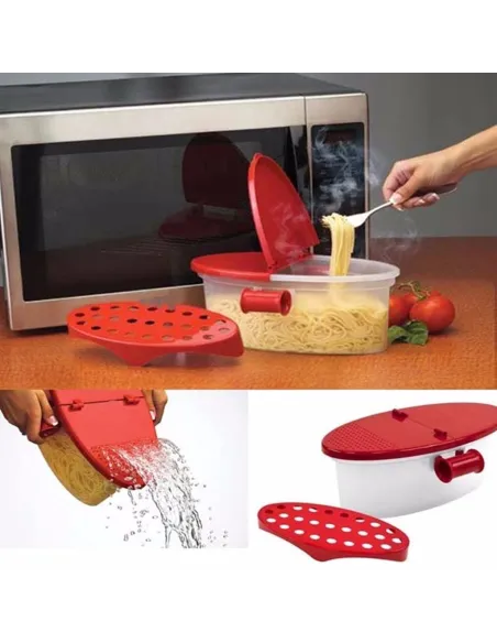Castron cu strecuratoare pentru preparare paste la microunde